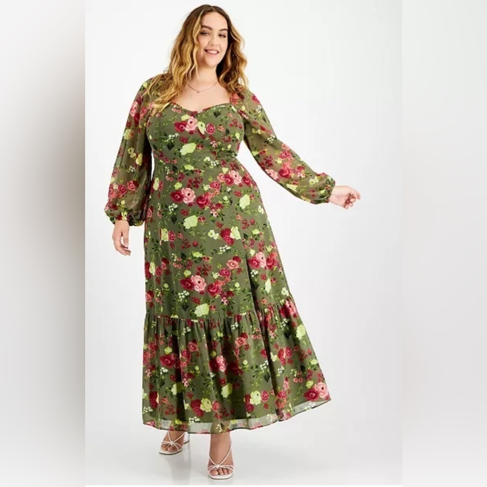 Bar111 Reanna Rose maxi dress floral woman plus size 2X NWT green festival